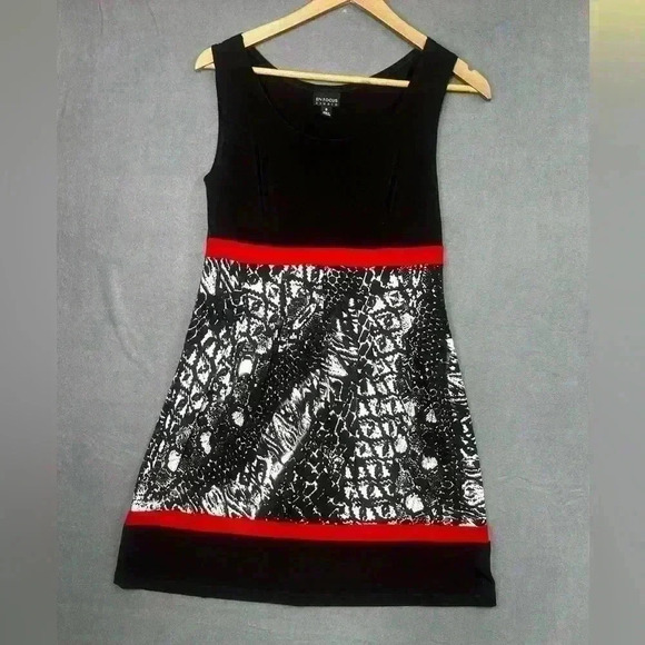 Enfocus Studio Cute black Print Dress Womens 8 lightweight stretch flowy 0521 - Picture 1 of 6